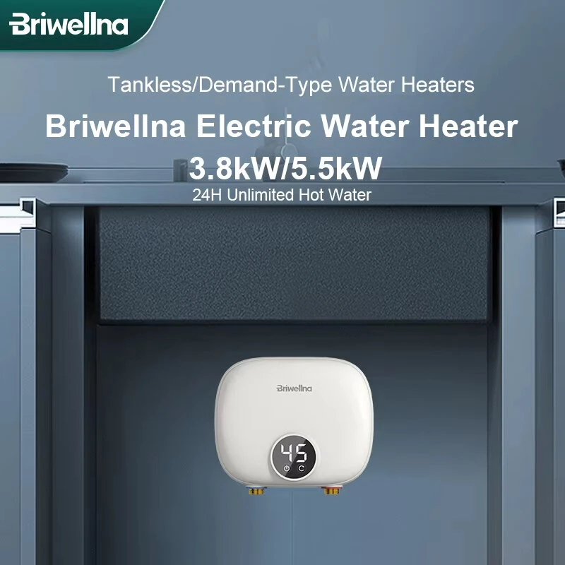 (image for) Briwellna P32 Tankless Water Heater 110V/220V On-Demand Hot Water Compact Size Smart Protection for Kitchen,Bathroom,Balcony
